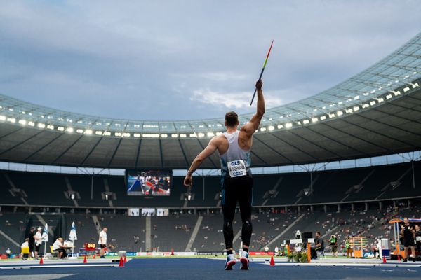 Andreas Hofmann (MTG Mannheim) beim Speerwurf waehrend der deutschen Leichtathletik-Meisterschaften im Olympiastadion am 25.06.2022 in Berlin